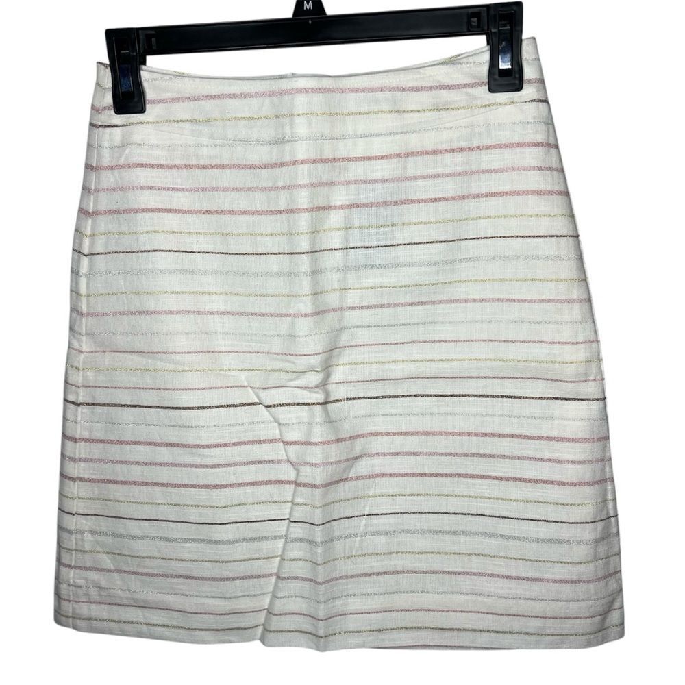 New! LOFT Petite Off White Striped A-Line Short Linen Blend Women’s Skirt SZ 0P